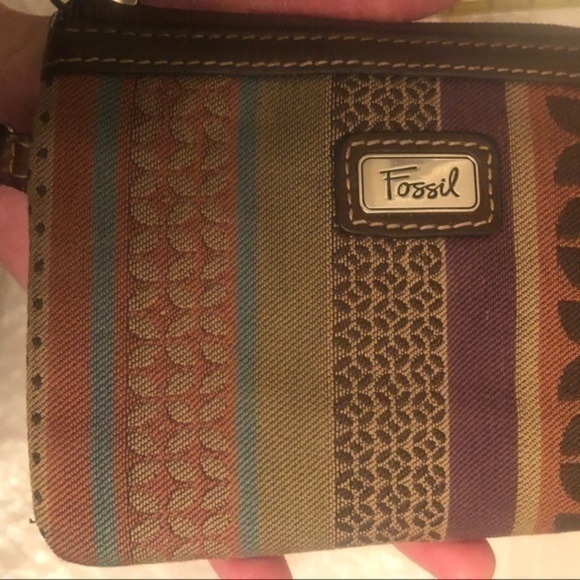 Fossil multicolor striped wristlet bag